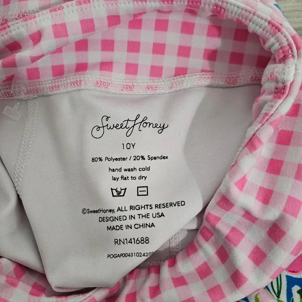 SweetHoney Active Set Pink Blue Floral top Pink Plaid Check Gym Shorts Girls 10Y